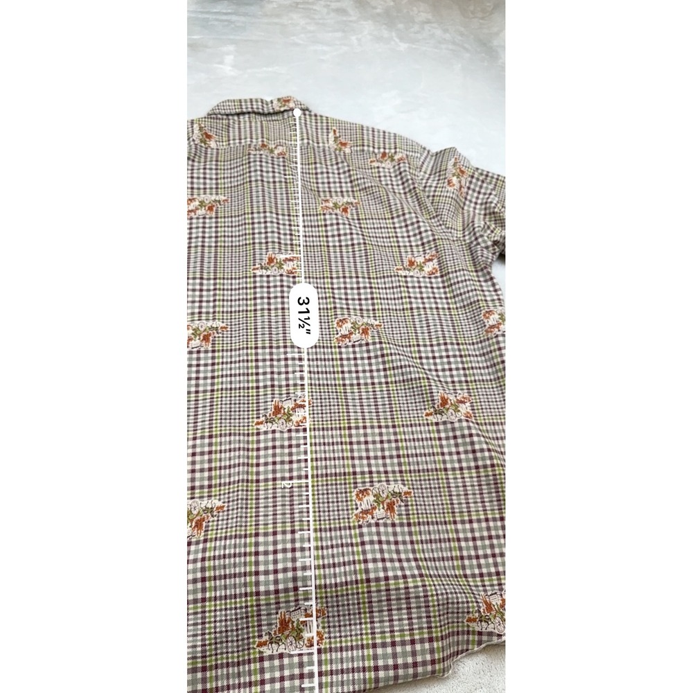 Vintage HIS Mens XL‎ Plaid Horse Carriage Print Button Up Shirt Tru Taper Fit - Picture 6 of 6
